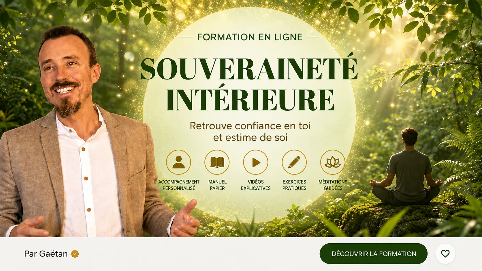 Souverainet&eacute; Int&eacute;rieure — Formation en ligne avec Ga&euml;tan Victor L&eacute;on : accompagnement personnalis&eacute;, vid&eacute;os, manuel, exercices pratiques et m&eacute;ditations guid&eacute;es.